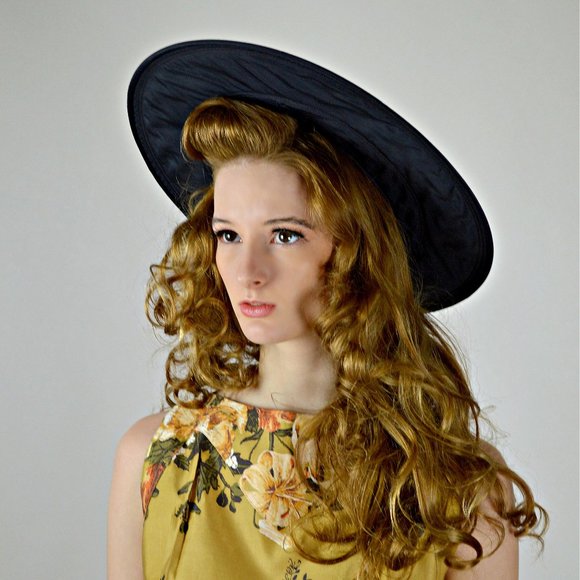 Vintage Old Hollywood Glam Black Oversized Brim Hat main image 6